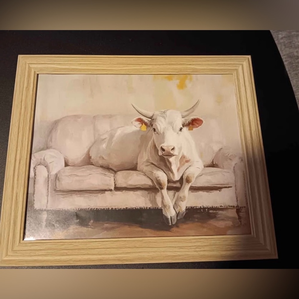 Pretty In Pink Cow On A Sofa Portrait 8x10 Framed Print - Picture 1 of 1